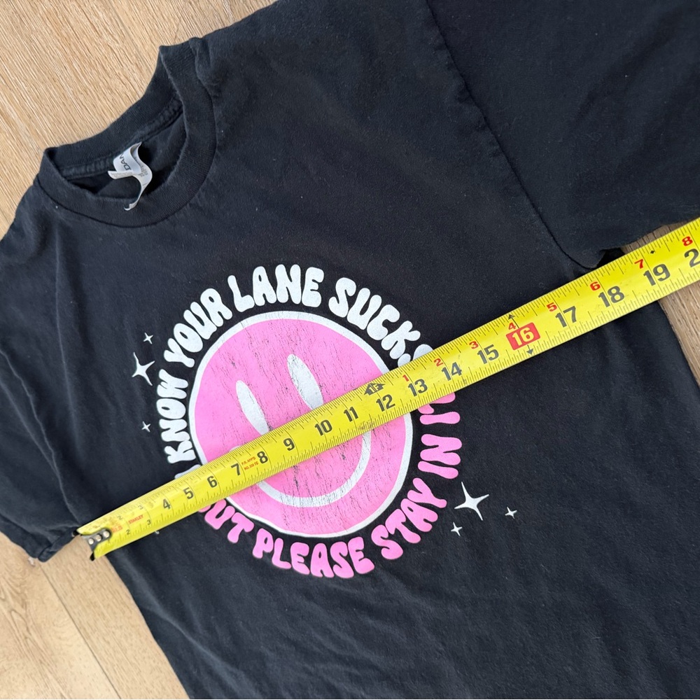Black T-Shirt with Pink Smiley Graphic - Picture 5 of 5